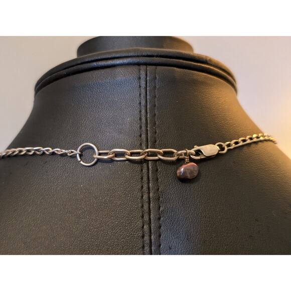 Vintage Genuine Freshwater Peacock Pearl Dangling Sterling 15-16.5" Necklace - Picture 6 of 8